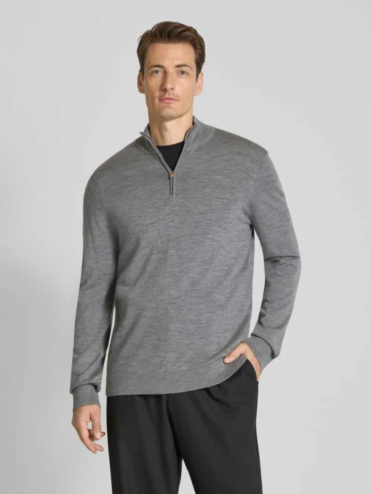 Zdjęcie produktu Bluza z kołnierzem o kroju regular fit z czystej wełny merino model ‘TRAY’ Selected Homme Średnioszary melanż