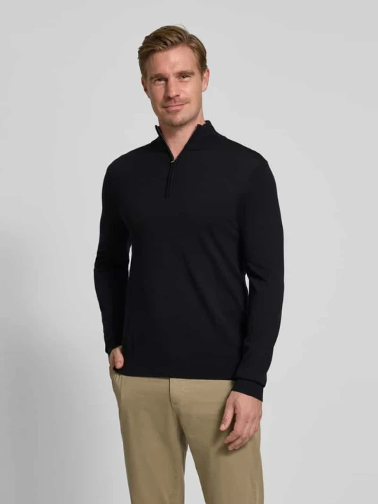 Zdjęcie produktu Bluza z kołnierzem o kroju regular fit z czystej wełny merino model ‘TRAY’ Selected Homme Czarny