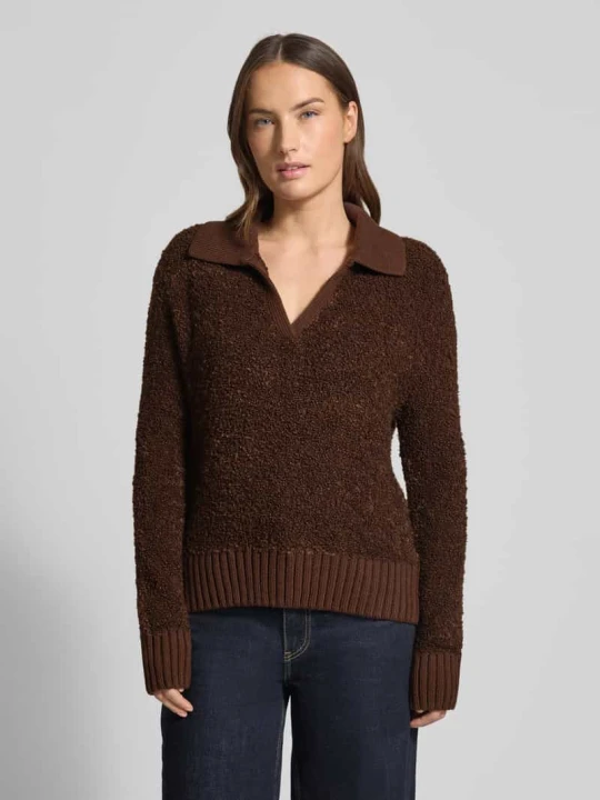 Zdjęcie produktu Regular Fit sweter z mieszanki bawełny z kołnierzem polo Tom Tailor Orzechowy