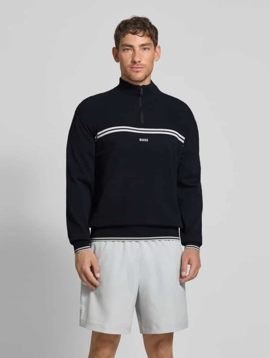 Zdjęcie produktu Bluza z kołnierzem o kroju regular fit z mieszanki bawełny model ‘ZONE’ Boss Ciemnoniebieski