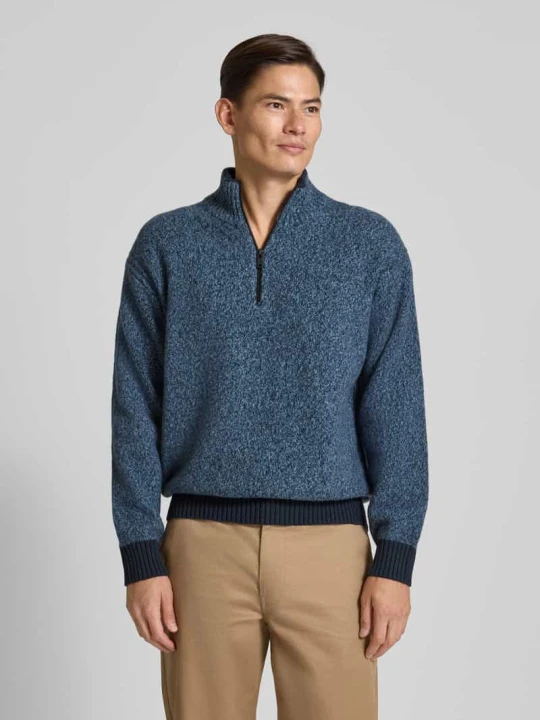 Zdjęcie produktu Bluza z kołnierzem o kroju regular fit z mieszanki wełny z dodatkiem wełny z jaka model ‘KOBEAR’ Boss Granatowy