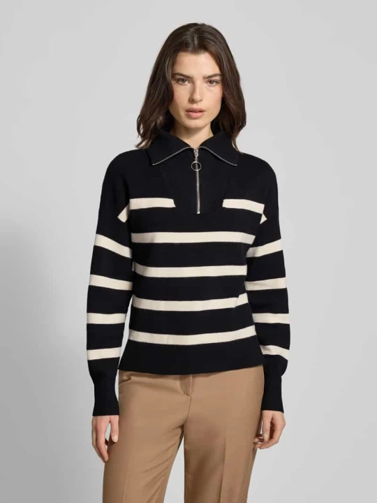 Zdjęcie produktu Bluza z kołnierzem o kroju regular fit z mieszanki wiskozy model ‘SABA STRIPE’ Vero Moda Czarny