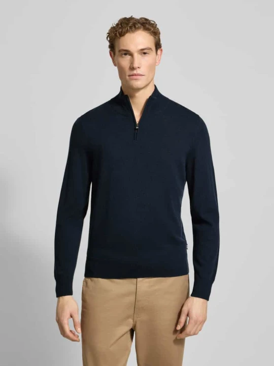 Zdjęcie produktu Bluza z kołnierzem o kroju regular fit z mieszanki żywej wełny i kaszmiru model ‘HEMARLO’ Boss Granatowy