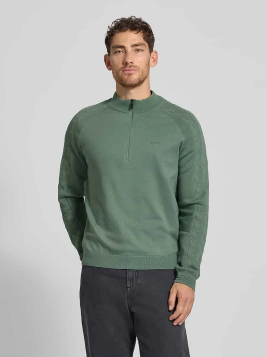 Zdjęcie produktu Bluza z kołnierzem o kroju regular fit z żywej wełny model ‘MIRROR’ Boss Limonkowy