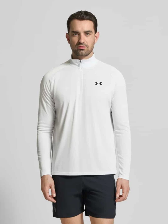 Zdjęcie produktu Bluza z krótkim zamkiem błyskawicznym i nadrukiem z logo Under Armour Jasnoszary