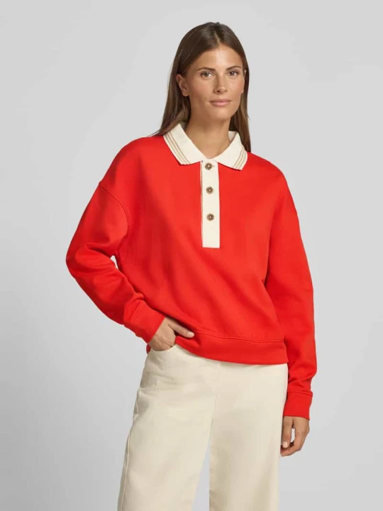 Zdjęcie produktu Bluza z mieszanki bawełny z kołnierzykiem polo LANIUS Czerwony