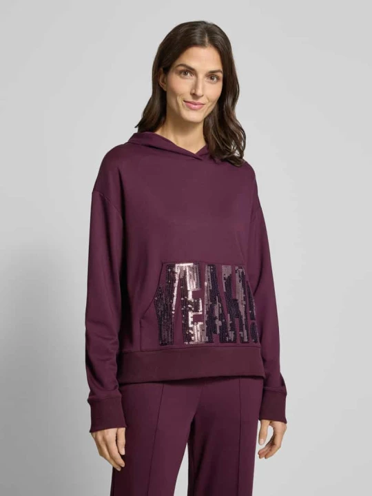 Zdjęcie produktu Bluza z mieszanki wiskozy z kapturem, kieszenią kangurką i cekinami milano italy Bordowy