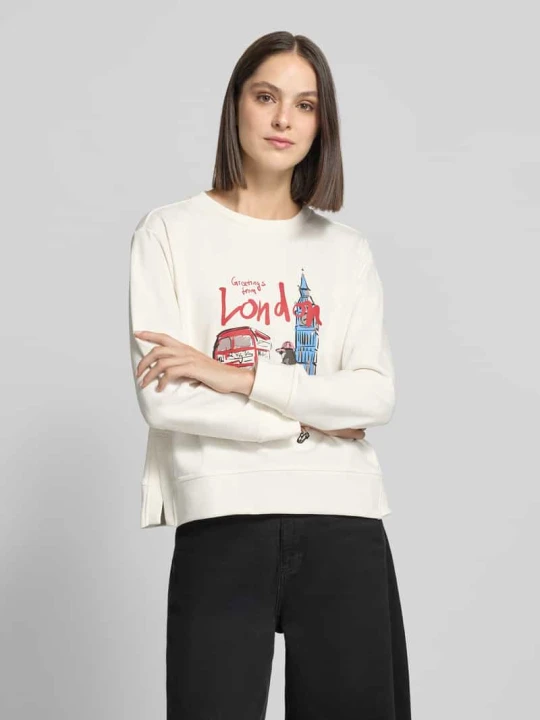 Zdjęcie produktu Bluza z nadrukiem i dekoltem typu crew neck milano italy Złamany biały