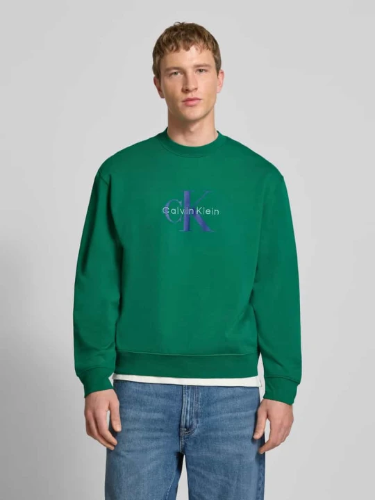 Zdjęcie produktu Bluza z okrągłym dekoltem i logo Calvin Klein Jeans Ciemnozielony