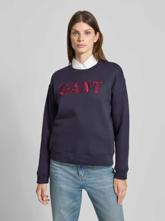 Zdjęcie produktu Bluza z okrągłym dekoltem i wyhaftowanym logo Gant Granatowy
