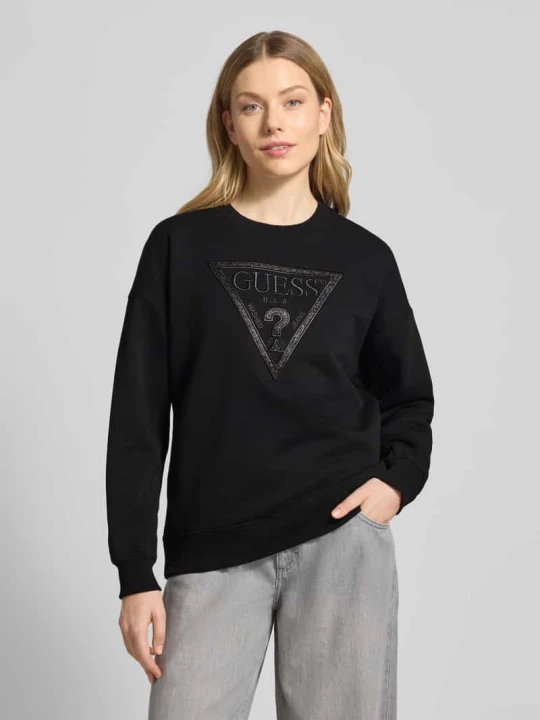 Zdjęcie produktu Bluza z okrągłym dekoltem i wyhaftowanym logo Guess Czarny