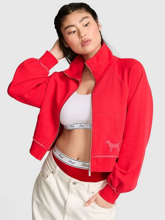 Zdjęcie produktu Bluza z półgolfem zapinana na zamek Campus Terry Victoria's Secret Czerwony