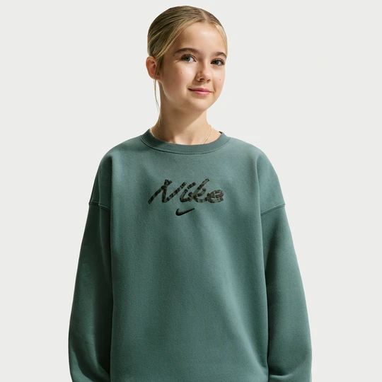 Zdjęcie produktu Bluza z półokrągłym dekoltem o kroju oversize dla dużych dzieci (dziewcząt) Nike Studio Fleece - Szary
