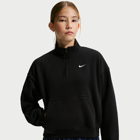 Zdjęcie produktu Bluza z zamkiem 1/4 o kroju oversize dla dużych dzieci (dziewcząt) Nike Studio Fleece - Czerń