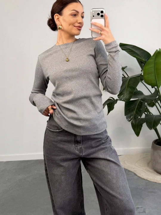 Zdjęcie produktu Bluzka Basic Prążkowana Ciemny Melanż ClothStore Melange Grey
