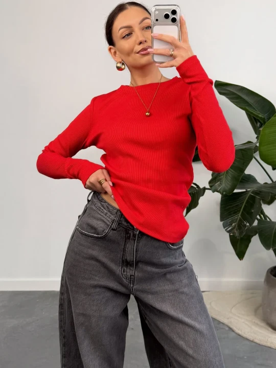 Zdjęcie produktu Bluzka Basic Prążkowana Czerwona ClothStore