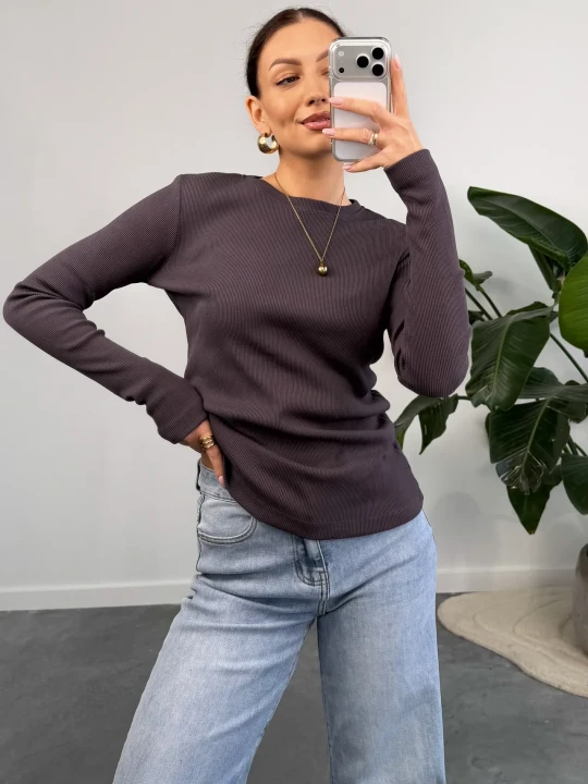 Zdjęcie produktu Bluzka Basic Prążkowana Grafitowa ClothStore Graphite