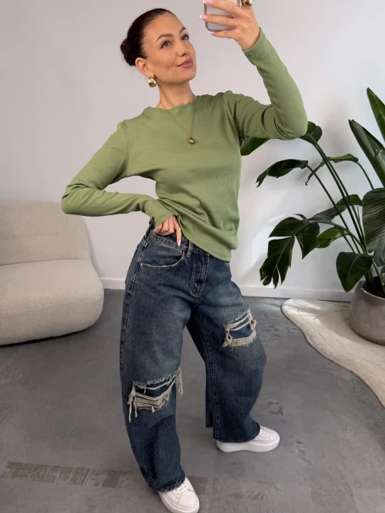Zdjęcie produktu Bluzka Basic Prążkowana Zielona ClothStore