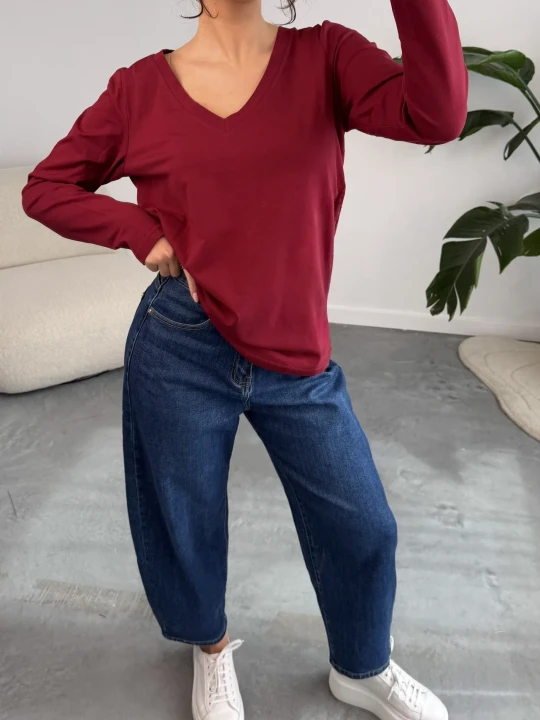 Zdjęcie produktu Bluzka Basic V-Line Bordowa ClothStore