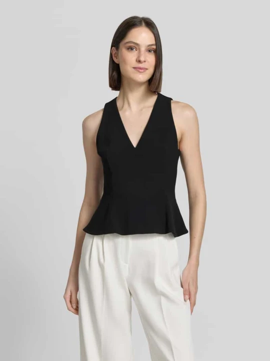 Zdjęcie produktu Bluzka bez rękawów o kroju slim fit z baskinką Hugo Czarny