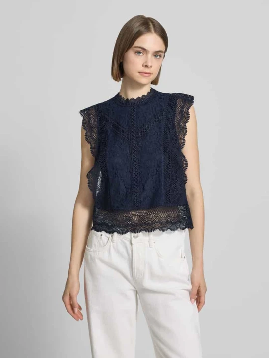 Zdjęcie produktu Bluzka bez rękawów o kroju slim fit z domieszką bawełny, wiskozy i lyocellu model 'KARO' Only Granatowy