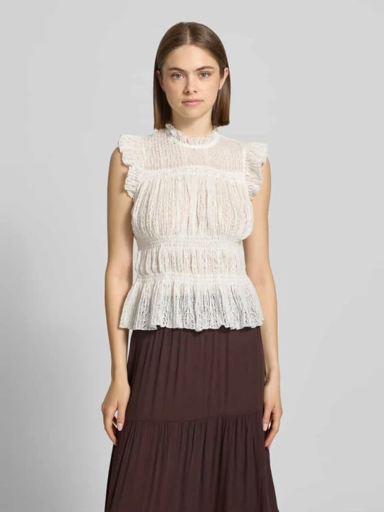 Zdjęcie produktu Bluzka bez rękawów w kroju slim fit z marszczonym kołnierzem model 'SHAILA' Only Złamany biały