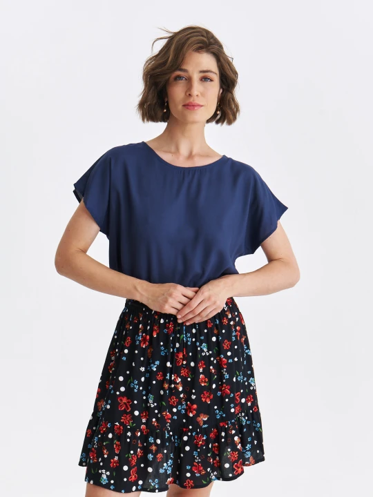 Zdjęcie produktu Bluzka damska bluzka krótki rękaw granatowa - SBK2988GR z rękawem kimono - TOP SECRET - Odzieżowy sklep internetowy TOP SECRET