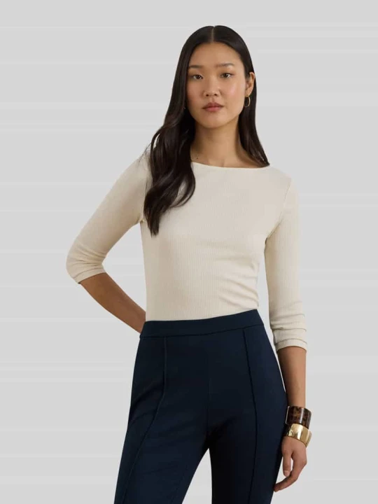 Zdjęcie produktu Bluzka dzianinowa z rękawem o dł. 3/4 z mieszanki bawełny Lauren Ralph Lauren Piaskowy