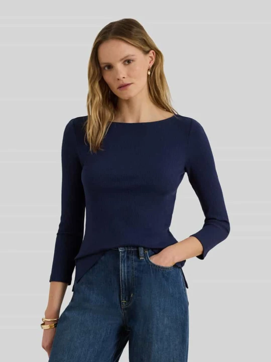 Zdjęcie produktu Bluzka dzianinowa z rękawem o dł. 3/4 z mieszanki bawełny Lauren Ralph Lauren Granatowy