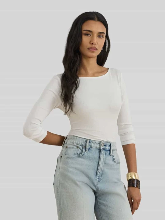 Zdjęcie produktu Bluzka dzianinowa z rękawem o dł. 3 / 4 z mieszanki bawełny Lauren Ralph Lauren Biały