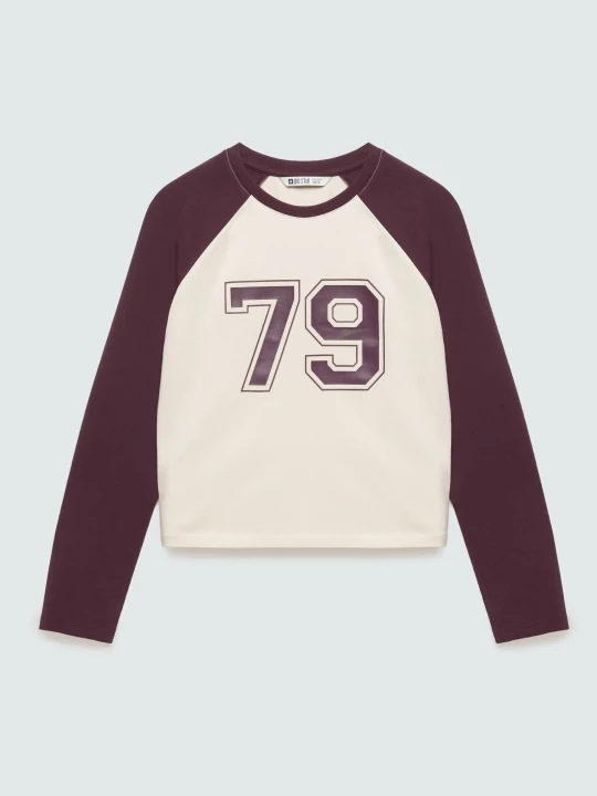 Zdjęcie produktu bluzka dziewczęca longsleeve z kontrastowymi rękawami perłowa filiana 103 Big Star KREMOWY