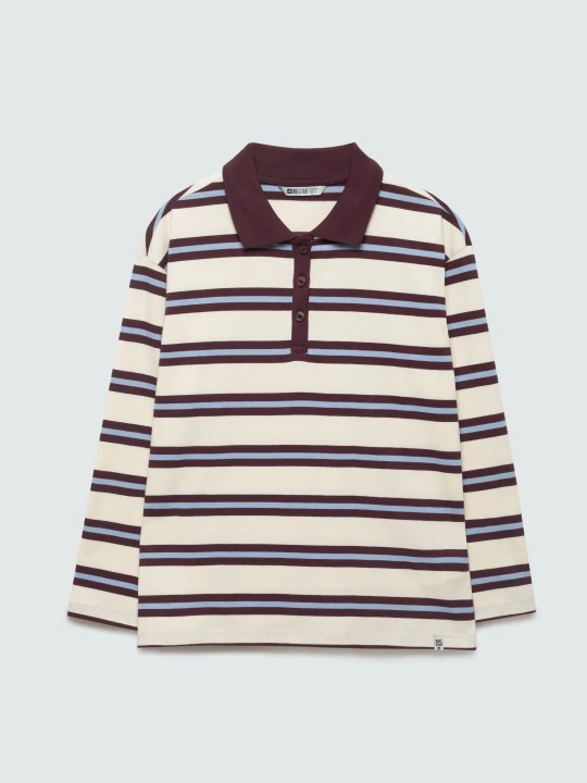 Zdjęcie produktu bluzka dziewczęca polo longsleeve w paski perłowa berenika 103 Big Star KREMOWY