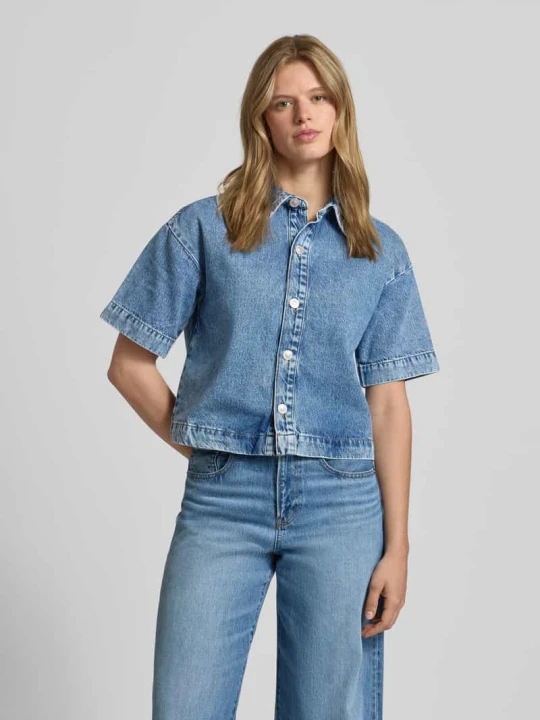 Zdjęcie produktu Bluzka jeansowa o kroju loose fit z czystej bawełny model 'SKY' Pieces Jeansowy niebieski