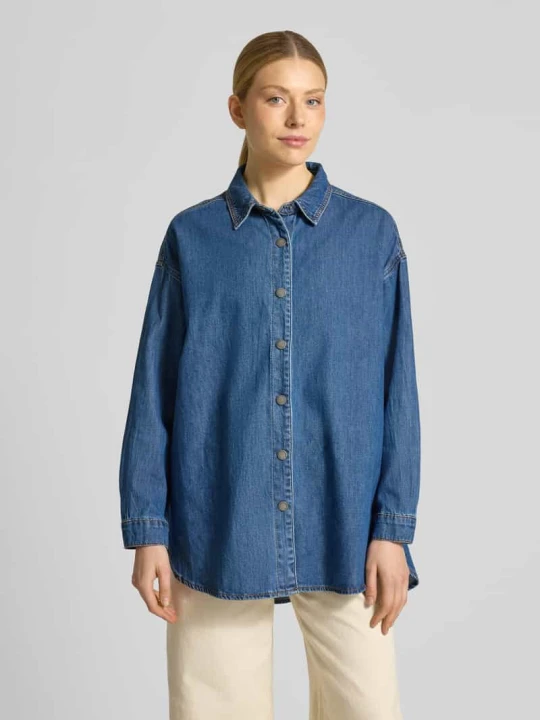 Zdjęcie produktu Bluzka jeansowa o kroju oversized z obniżoną linią ramion model 'Hilma' My Essential Wardrobe Niebieski