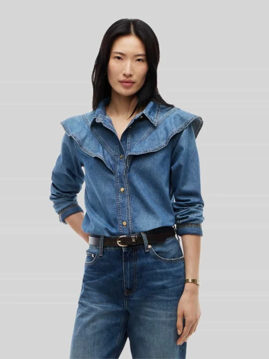 Zdjęcie produktu Bluzka jeansowa o kroju regular fit z czystej bawełny z falbanami Tommy Hilfiger Jeansowy niebieski