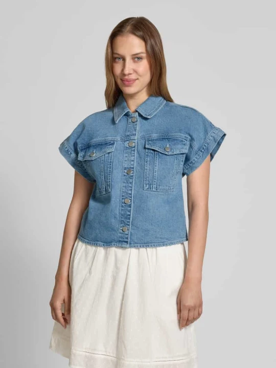Zdjęcie produktu Bluzka jeansowa o kroju regular fit z kieszeniami na piersi model ‘Elida Ada’ MSCH Copenhagen Jeansowy niebieski
