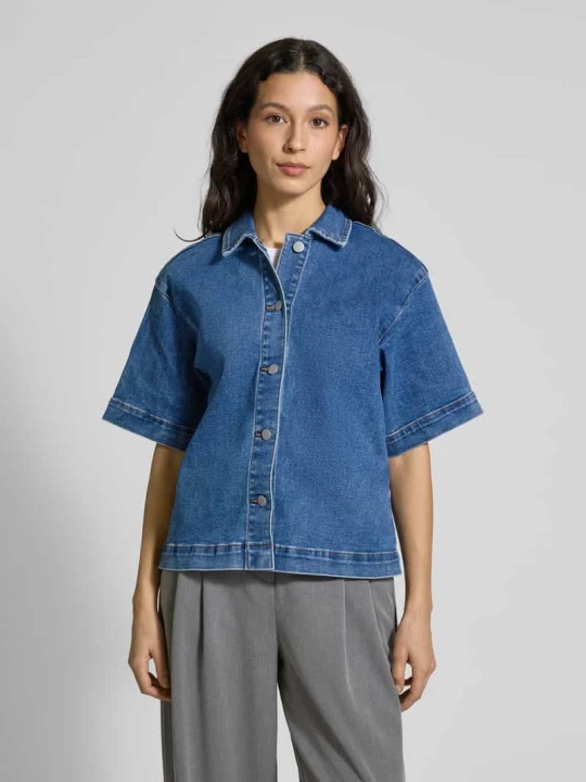 Zdjęcie produktu Bluzka jeansowa o kroju regular fit z rękawem o dł. 1 / 2 model ‘DOLMA’ Y.A.S Jeansowy niebieski