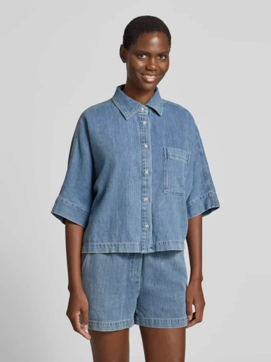 Zdjęcie produktu Bluzka jeansowa o kroju relaxed fit z brustaszą model 'Fyndra' Opus Jeansowy niebieski