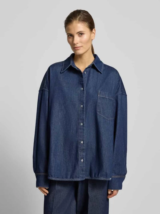 Zdjęcie produktu Bluzka jeansowa o kroju relaxed fit z czystej bawełny model „FOGGIA” Weekend Max Mara Ciemnoniebieski