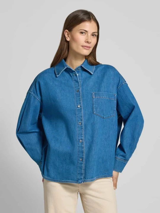 Zdjęcie produktu Bluzka jeansowa o kroju relaxed fit z czystej bawełny model „FOGGIA” Weekend Max Mara Jeansowy niebieski