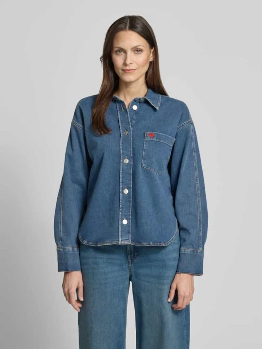 Zdjęcie produktu Bluzka jeansowa o kroju relaxed fit z Haft Model 'Falentine' Opus Jeansowy niebieski