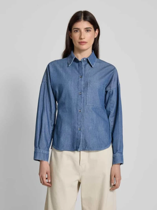 Zdjęcie produktu Bluzka jeansowa o kroju relaxed fit z kieszenią na piersi model ‘NETTARE’ Weekend Max Mara Jeansowy niebieski