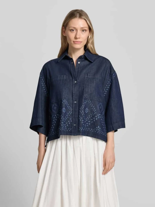 Zdjęcie produktu Bluzka jeansowa o pudełkowym kroju z czystej bawełny model 'ALARE' Weekend Max Mara Jeansowy niebieski