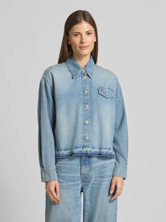 Zdjęcie produktu Bluzka jeansowa w pudełkowym kroju z brustaszą LUISA CERANO Jeansowy niebieski