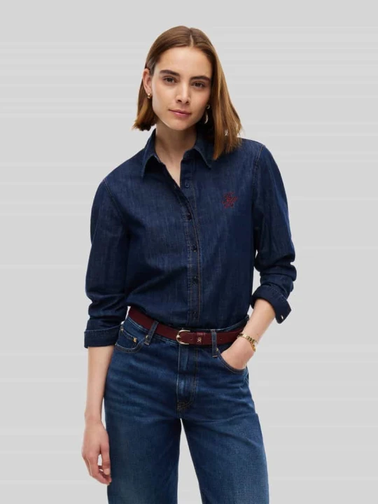 Zdjęcie produktu Bluzka jeansowa z czystej bawełny model 'MYF' Tommy Hilfiger Jeansowy niebieski
