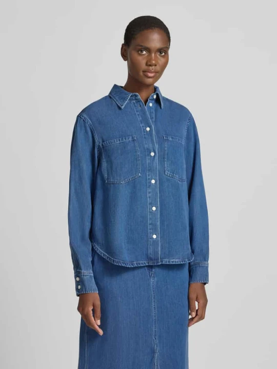 Zdjęcie produktu Bluzka jeansowa z kieszeniami na piersi model 'SABEXY' Samsøe Samsøe Niebieski