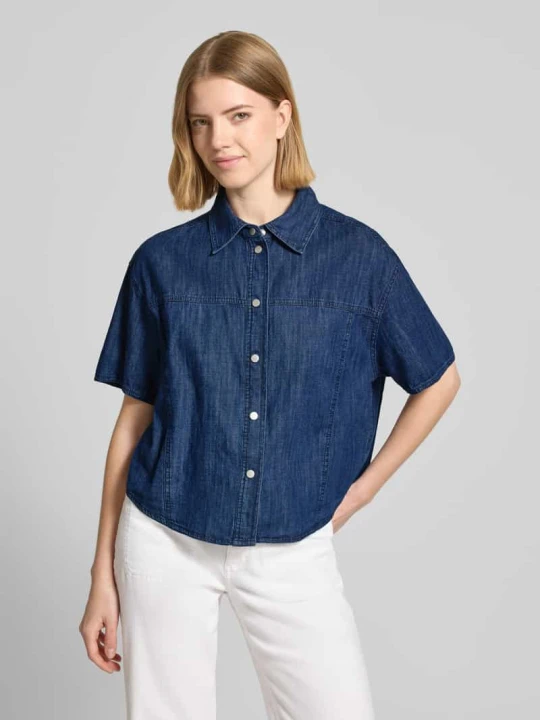 Zdjęcie produktu Bluzka jeansowa z kołnierzykiem typu kent model 'Ferluna' Opus Jeansowy niebieski