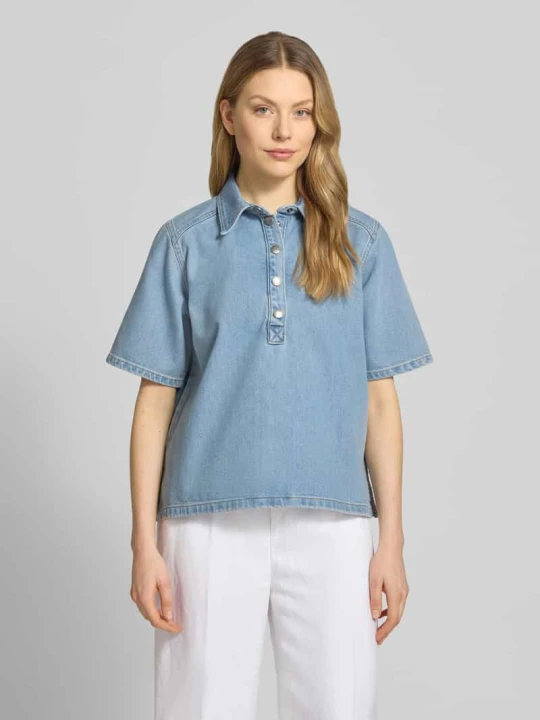 Zdjęcie produktu Bluzka jeansowa z listwą z zatrzaskami model 'Abina' My Essential Wardrobe Jasnoniebieski
