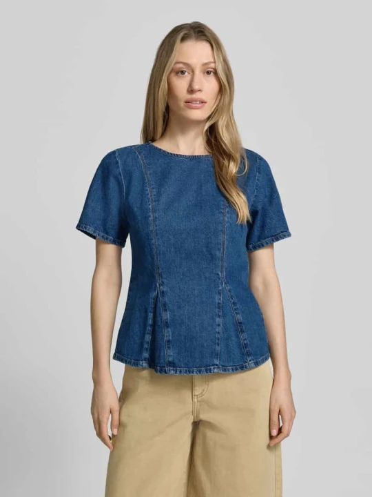 Zdjęcie produktu Bluzka jeansowa z okrągłym dekoltem model 'Turige Alena' MSCH Copenhagen Jeansowy niebieski