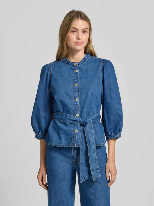 Zdjęcie produktu Bluzka jeansowa z wiązanym paskiem model ‘Rylan Elena’ MSCH Copenhagen Jeansowy niebieski